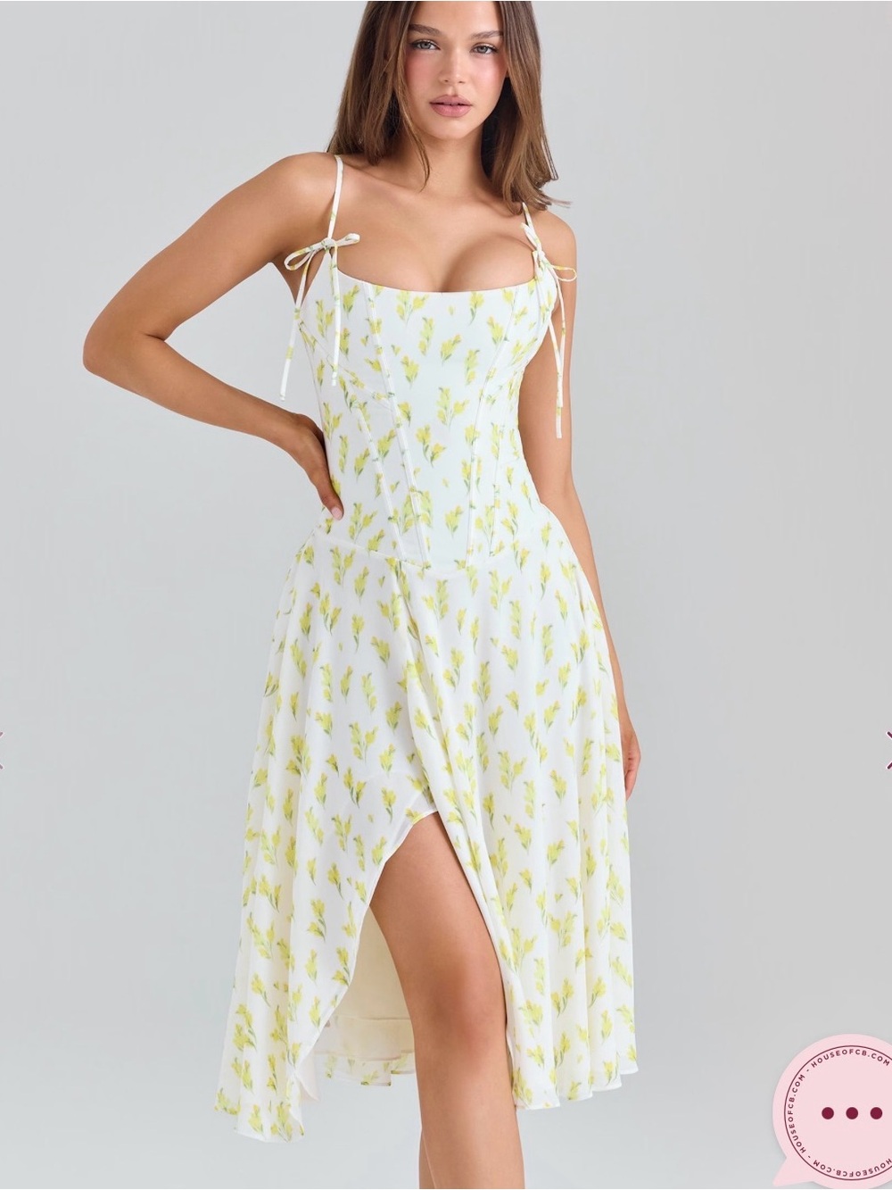 House of cb Yvette lemon floral print dress - Picture 2 of 5